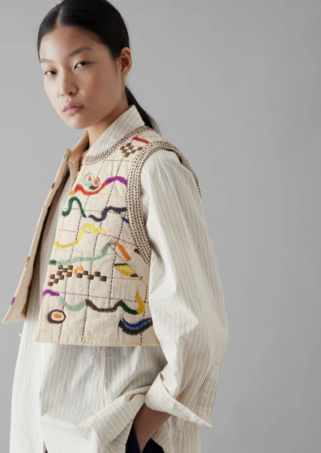 abstract_hand_embroidered_gilet_2.webp Coats & Jackets-TOAST Abstract Hand Embroidered Gilet Moonstone/Multi