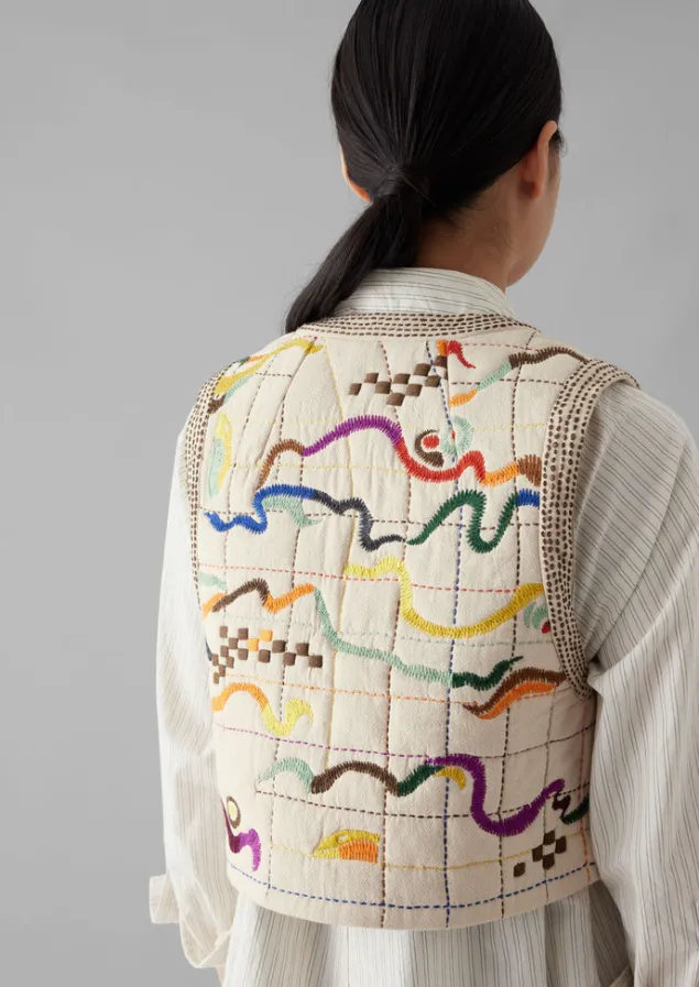 abstract_hand_embroidered_gilet_4.webp Coats & Jackets-TOAST Abstract Hand Embroidered Gilet Moonstone/Multi