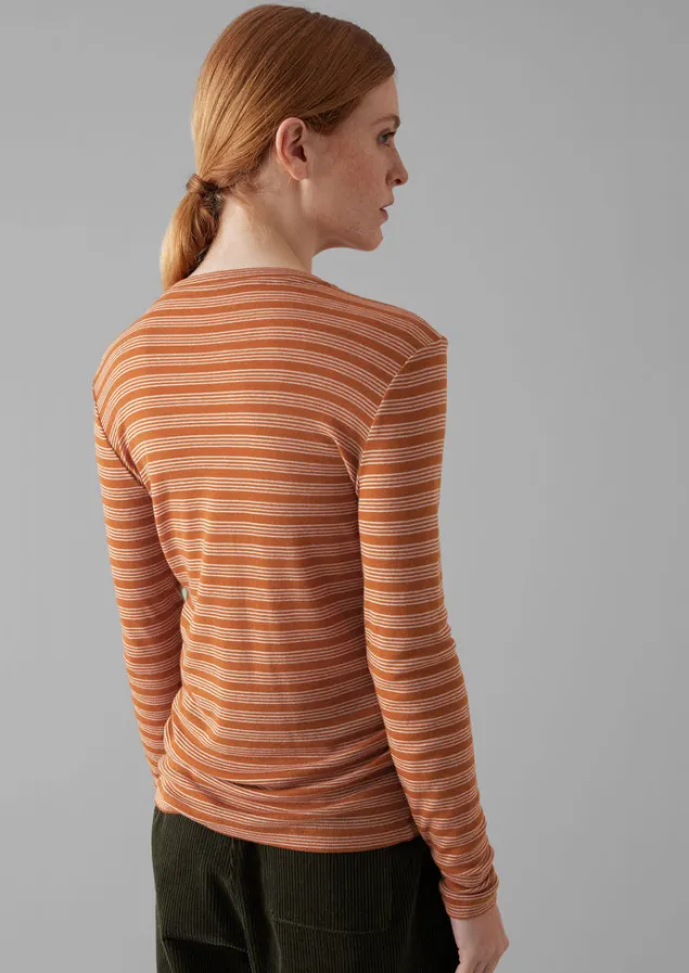 agnes_stripe_wool_lyocell_tee_3.webp Jersey | Tops & Tees-TOAST Agnes Stripe Wool Lyocell Tee BauxiteOrange/Mauve