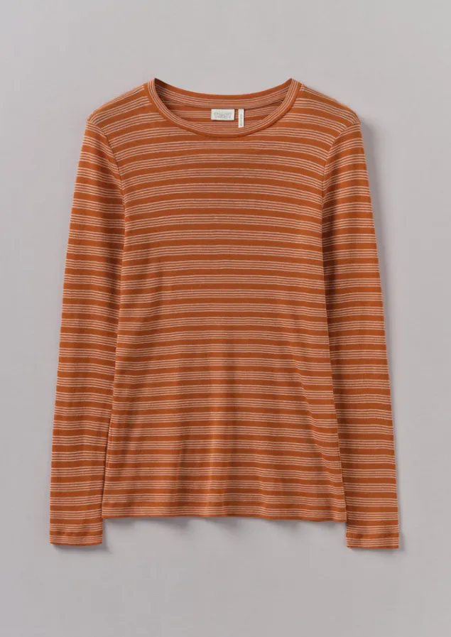 agnes_stripe_wool_lyocell_tee_4.webp Jersey | Tops & Tees-TOAST Agnes Stripe Wool Lyocell Tee BauxiteOrange/Mauve