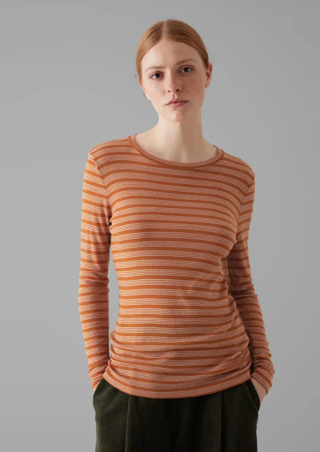 agnes_stripe_wool_lyocell_tee_5.webp Jersey | Tops & Tees-TOAST Agnes Stripe Wool Lyocell Tee BauxiteOrange/Mauve
