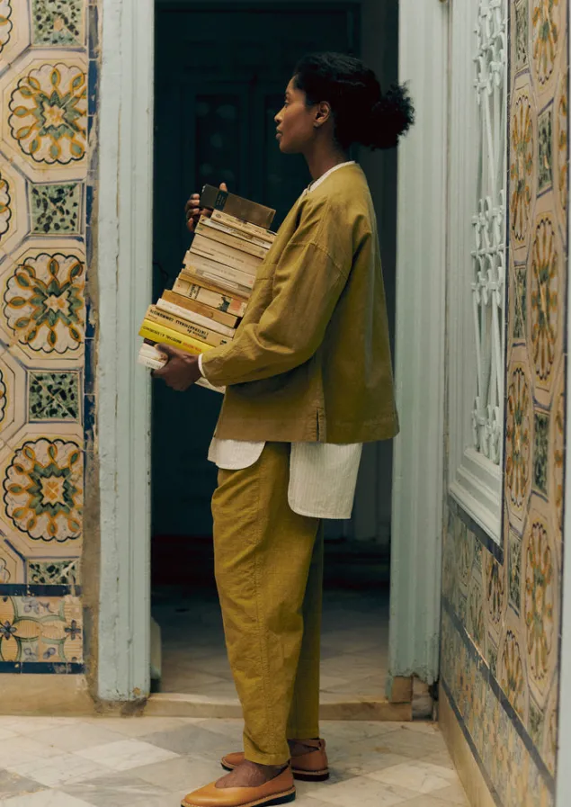 Linen | Trousers-TOAST Alix Cotton Check Trousers GoldenOlive