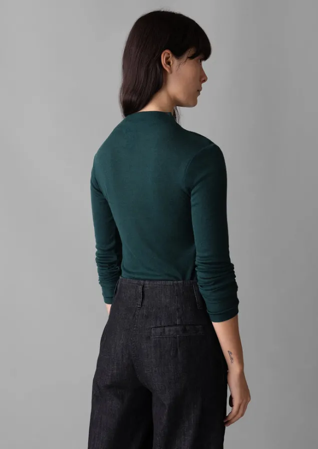 aster_wool_lyocell_high_neck_tee_2.webp Jersey | Tops & Tees-TOAST Aster Wool Lyocell High Neck Tee DarkGreen