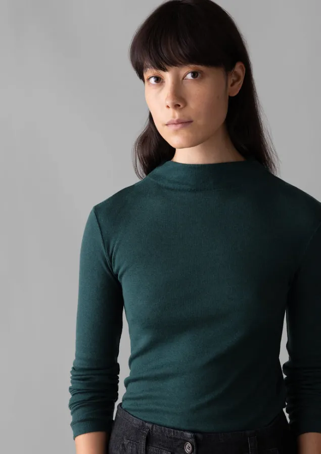aster_wool_lyocell_high_neck_tee_4.webp Jersey | Tops & Tees-TOAST Aster Wool Lyocell High Neck Tee DarkGreen