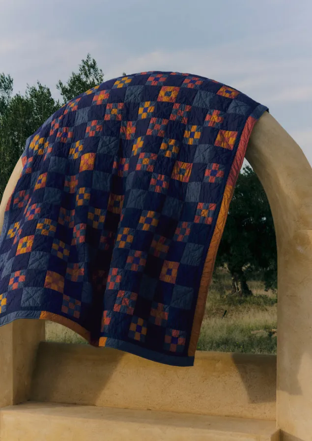 Textiles | Blankets & Throws-TOAST Astrid Check Patchwork Cotton Quilt DeepestBlue/Sienna