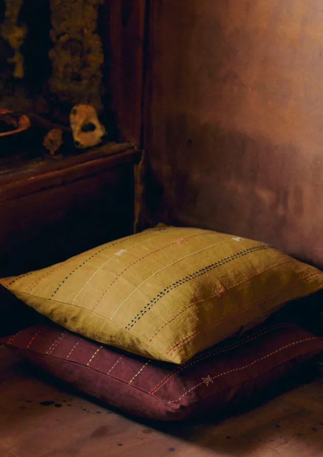 basri_hand_embroidered_cushion_cover_2-1.webp Textiles | Cushions & Covers-TOAST Basri Hand Embroidered Cushion Cover Conker