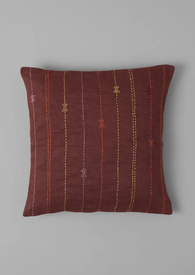 basri_hand_embroidered_cushion_cover_4-1.webp Textiles | Cushions & Covers-TOAST Basri Hand Embroidered Cushion Cover Conker
