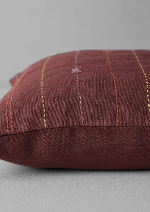 basri_hand_embroidered_cushion_cover_5-3.webp Textiles | Cushions & Covers-TOAST Basri Hand Embroidered Cushion Cover Conker