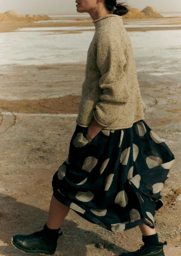 batik_dot_pleated_skirt_1.webp Skirts-TOAST Batik Dot Pleated Skirt Black/Ecru