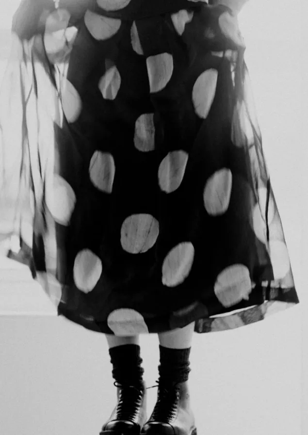batik_dot_pleated_skirt_2.webp Skirts-TOAST Batik Dot Pleated Skirt Black/Ecru
