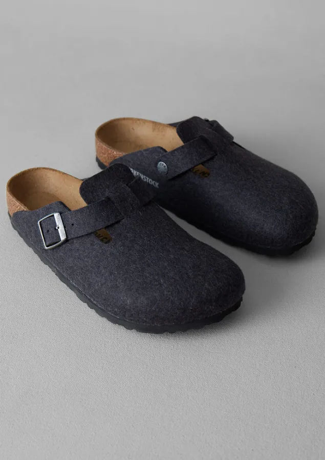 Slippers | Nightwear-TOAST Birkenstock Boston Felted Clogs Anthracite