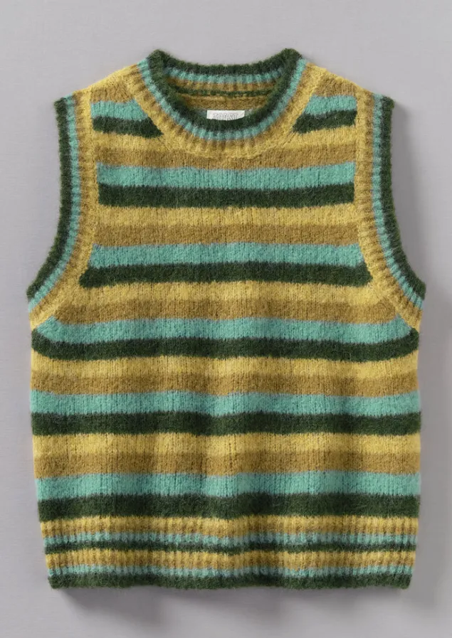 Knitwear-TOAST Brushed Alpaca Blend Stripe Tank OliveMulti