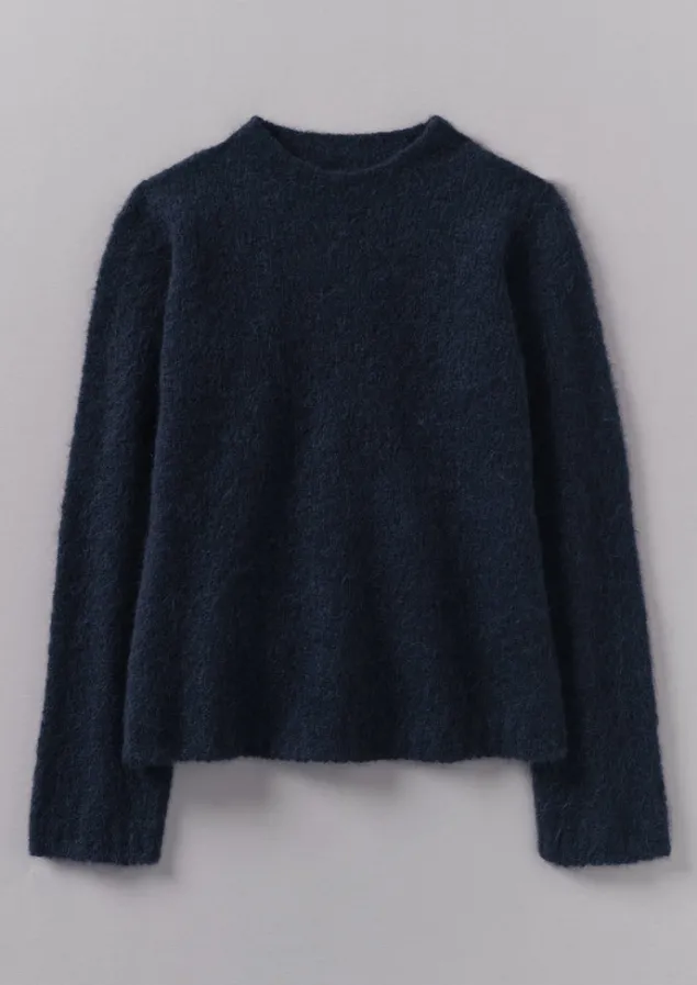Knitwear-TOAST Brushed Alpaca High Neck Sweater Navy
