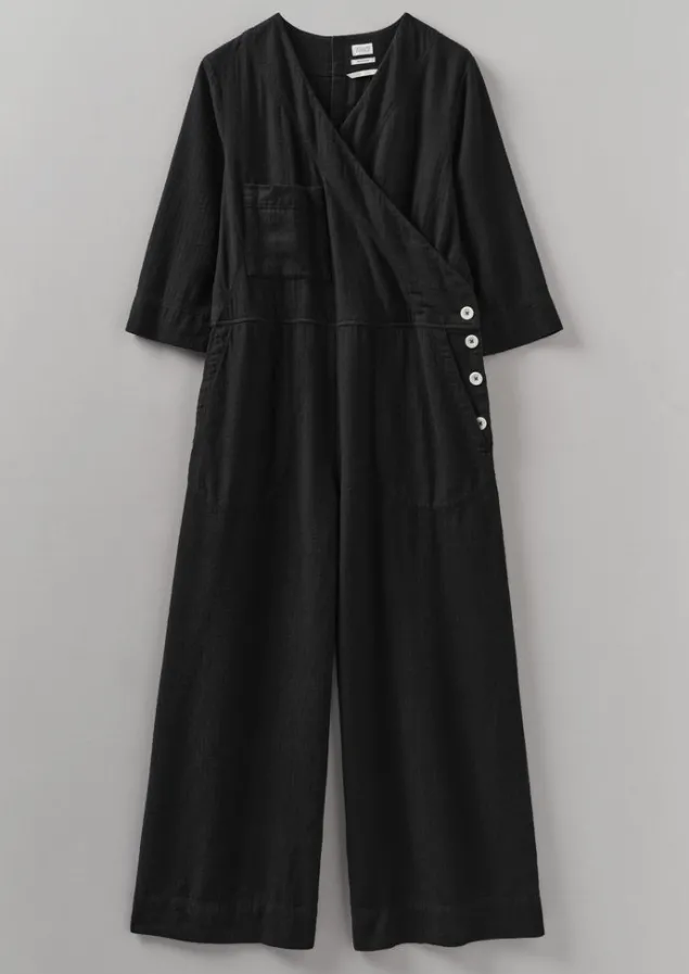 Linen | Loungewear-TOAST Brushed Cotton Linen Herringbone Jumpsuit Slate
