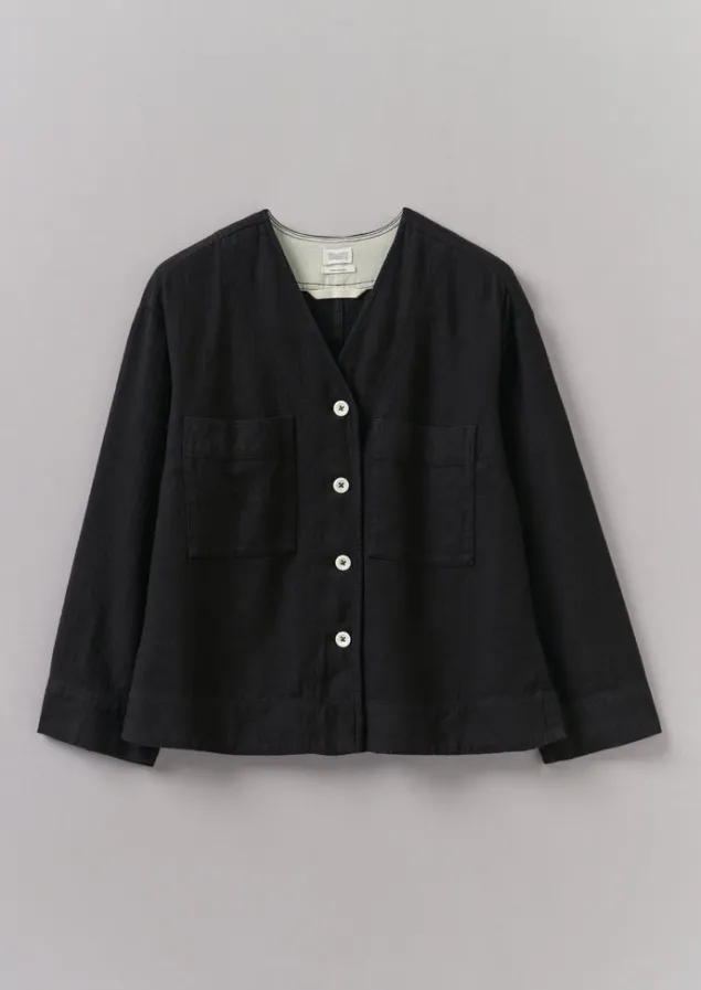 Linen | Loungewear-TOAST Brushed Cotton Linen Herringbone Top Slate