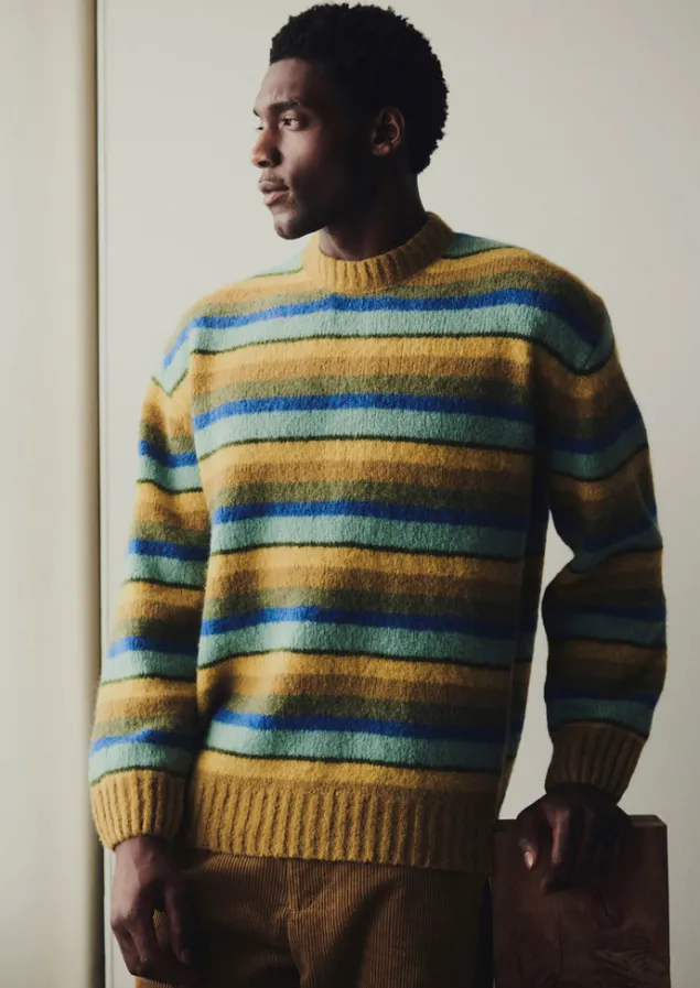 brushed_stripe_sweater_2.webp Knitwear-TOAST Brushed Stripe Sweater MustardMulti