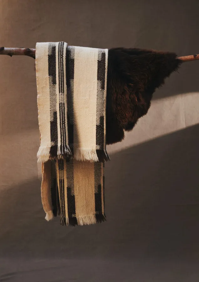 Textiles | Blankets & Throws-TOAST Bulgarian Wool Blanket Ecru/Brown