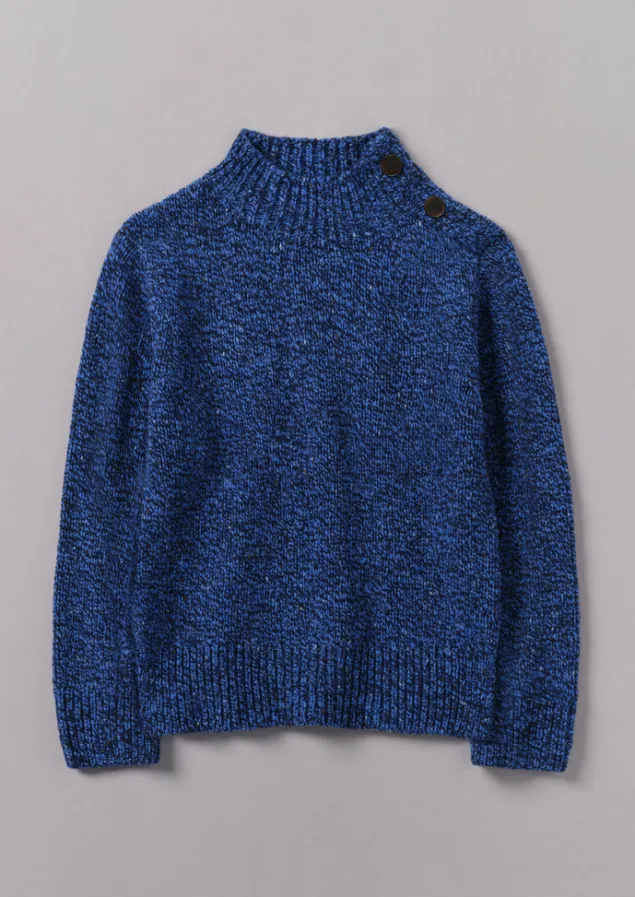 Knitwear-TOAST Button Shoulder Marled Donegal Wool Sweater BlueMarl