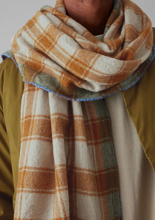 check_boiled_wool_scarf_2.webp Hats, Scarves & Gloves-TOAST Check Boiled Wool Scarf Rust