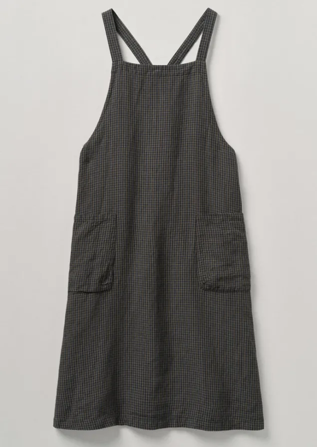 Aprons & Tea Towels-TOAST Check Linen Crossback Pinafore Apron Navy/Chestnut