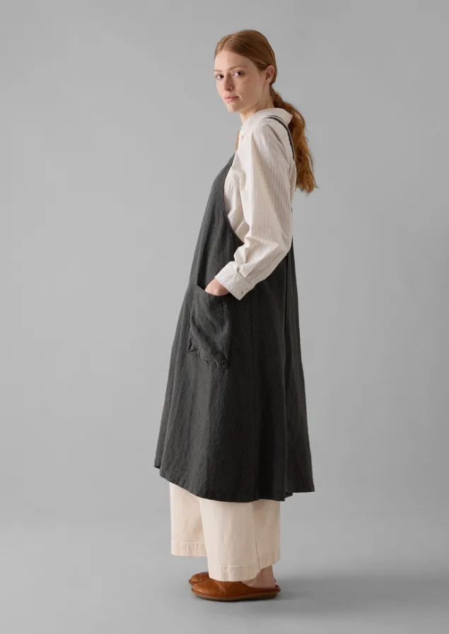 check_linen_crossback_pinafore_apron_2.webp Aprons & Tea Towels-TOAST Check Linen Crossback Pinafore Apron Navy/Chestnut