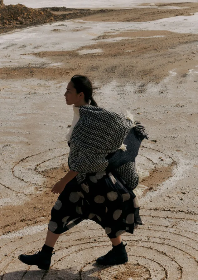 check_merino_blend_wrap_9.webp Hats, Scarves & Gloves | Knitwear-TOAST Check Merino Blend Wrap Slate/Ecru