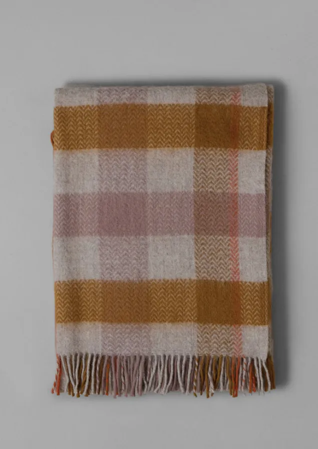 Textiles | Blankets & Throws-TOAST Chevron Check Wool Blanket Caramel/Mauve
