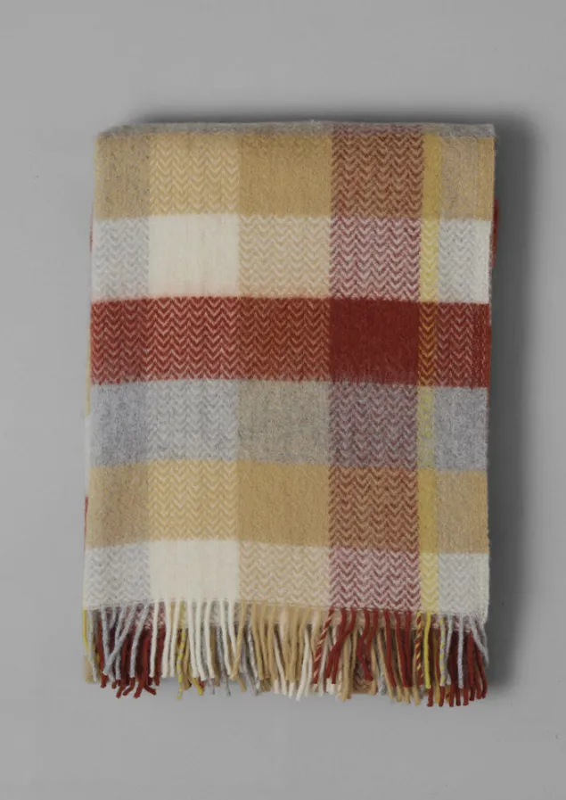 Textiles | Blankets & Throws-TOAST Chevron Check Wool Blanket Celery/Rust