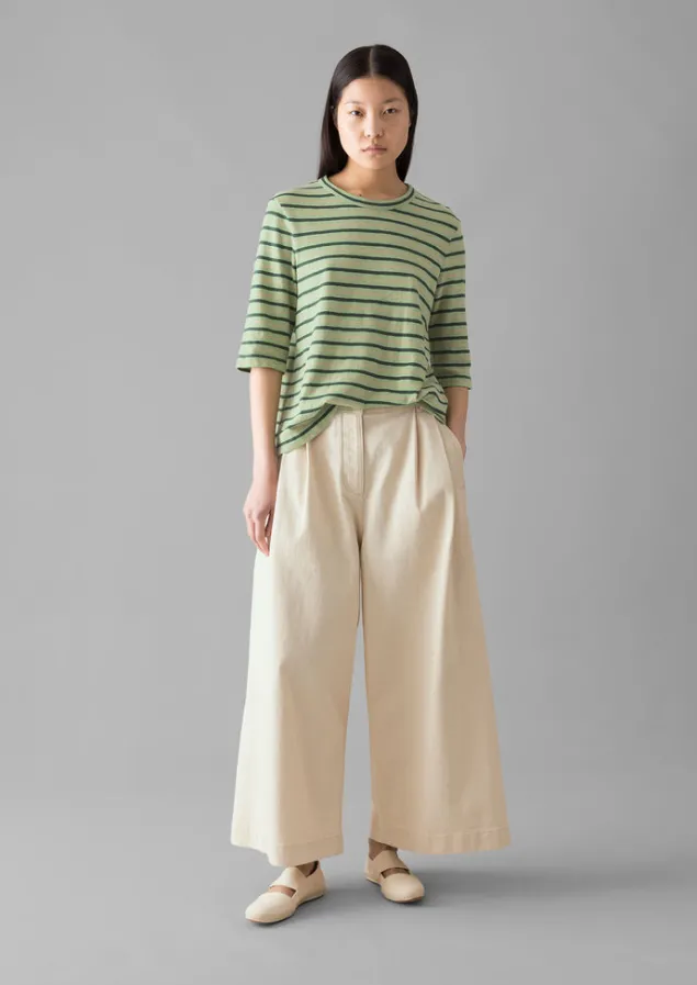 Jersey | Tops & Tees-TOAST Cleo Stripe Cotton Half Sleeve Tee Sage
