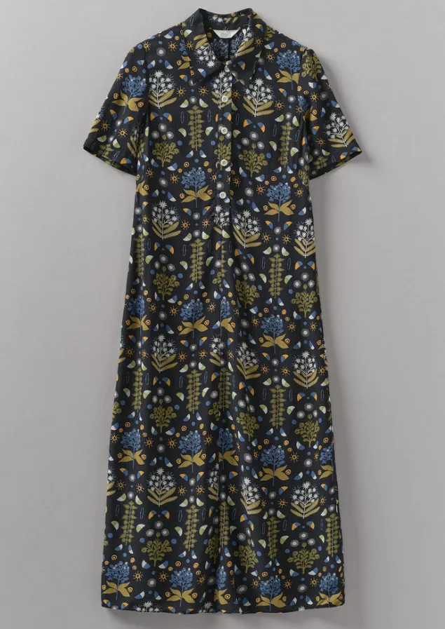 Dresses-TOAST Collector Print Fluid Shirt Dress OilGreen
