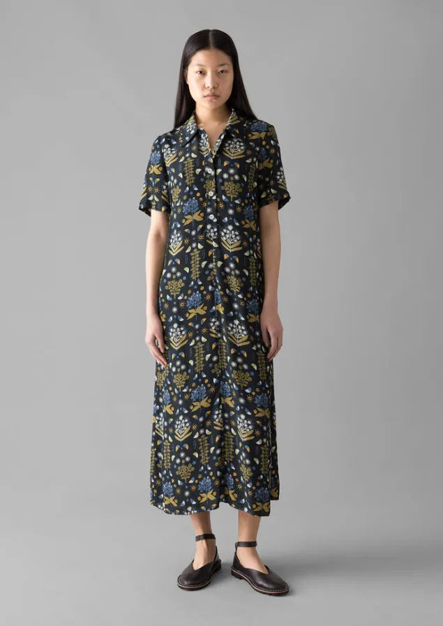 Dresses-TOAST Collector Print Fluid Shirt Dress OilGreen