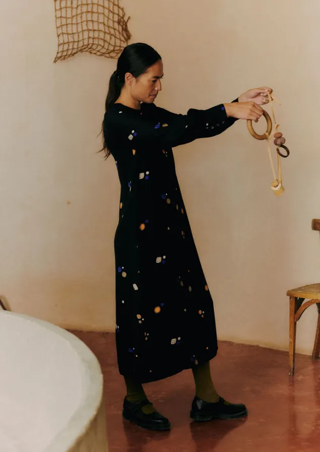 cosmic_dot_print_column_dress_1.webp Dresses-TOAST Cosmic Dot Print Column Dress Black