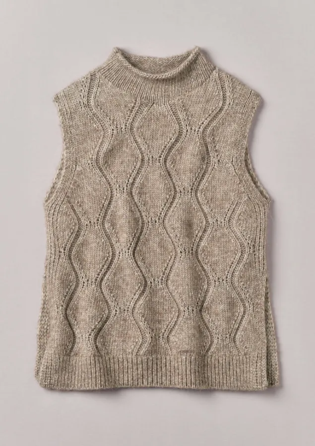 Knitwear-TOAST Cotton Alpaca Reverse Cable Tank Biscuit