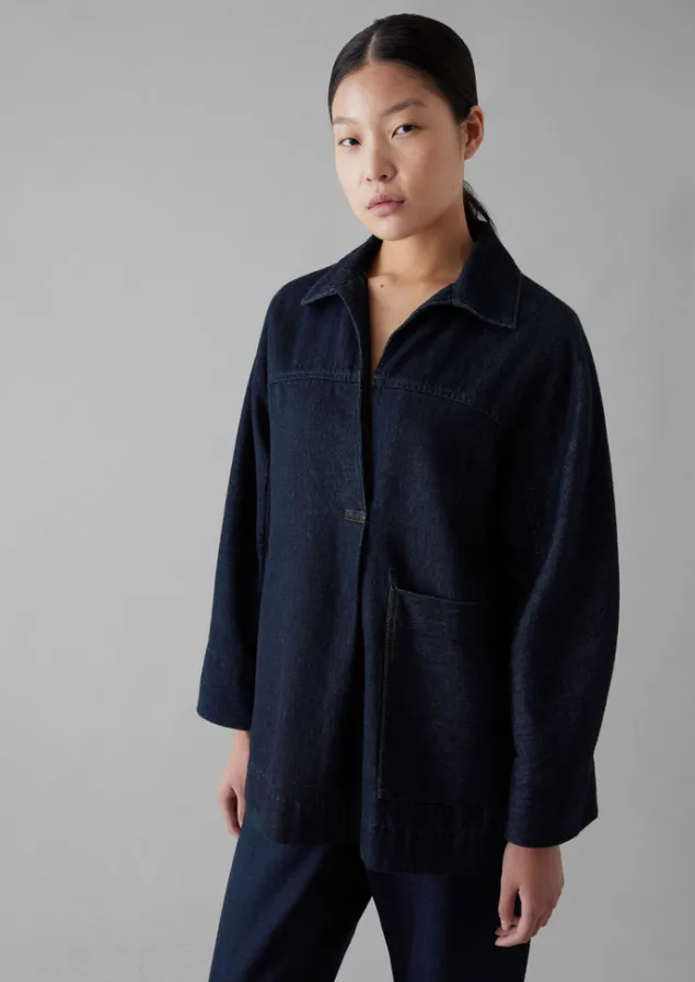 cotton_hemp_denim_smock_10.webp Denim | Tops & Tees-TOAST Cotton Hemp Denim Smock Indigo