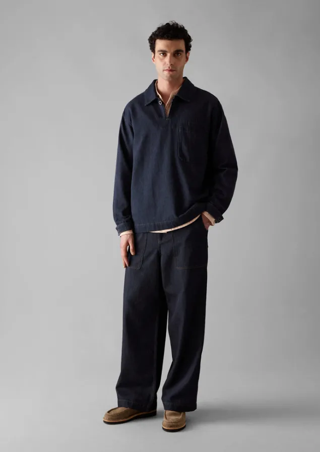 cotton_hemp_denim_smock_shirt_8.webp Denim | Workwear-TOAST Cotton Hemp Denim Smock Shirt Indigo