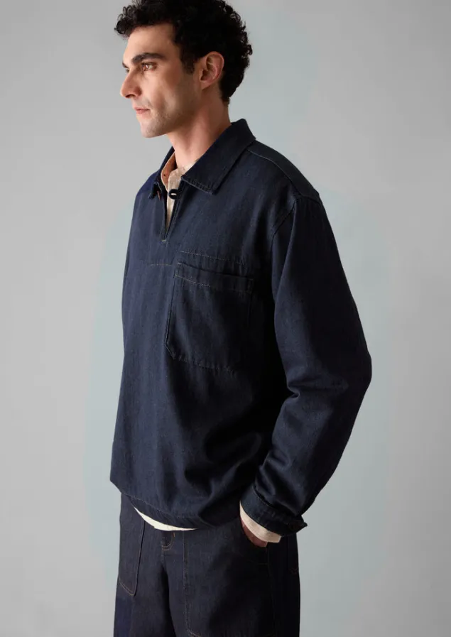 cotton_hemp_denim_smock_shirt_9.webp Denim | Workwear-TOAST Cotton Hemp Denim Smock Shirt Indigo