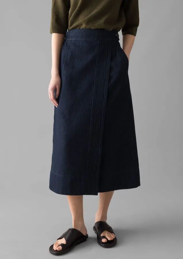 cotton_hemp_denim_wrap_skirt_2.webp Denim | Skirts-TOAST Cotton Hemp Denim Wrap Skirt Indigo