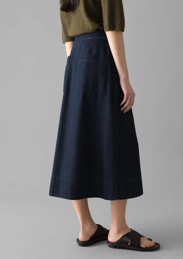 cotton_hemp_denim_wrap_skirt_3.webp Denim | Skirts-TOAST Cotton Hemp Denim Wrap Skirt Indigo