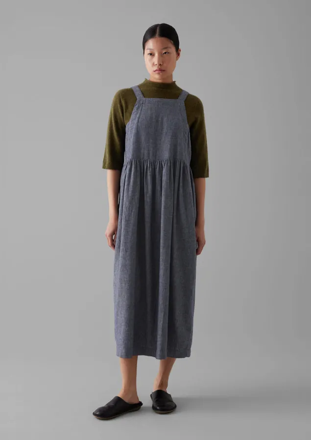 cotton_linen_twill_gathered_waist_dress_4.webp Linen | Loungewear-TOAST Cotton Linen Twill Gathered Waist Dress IndigoBlue