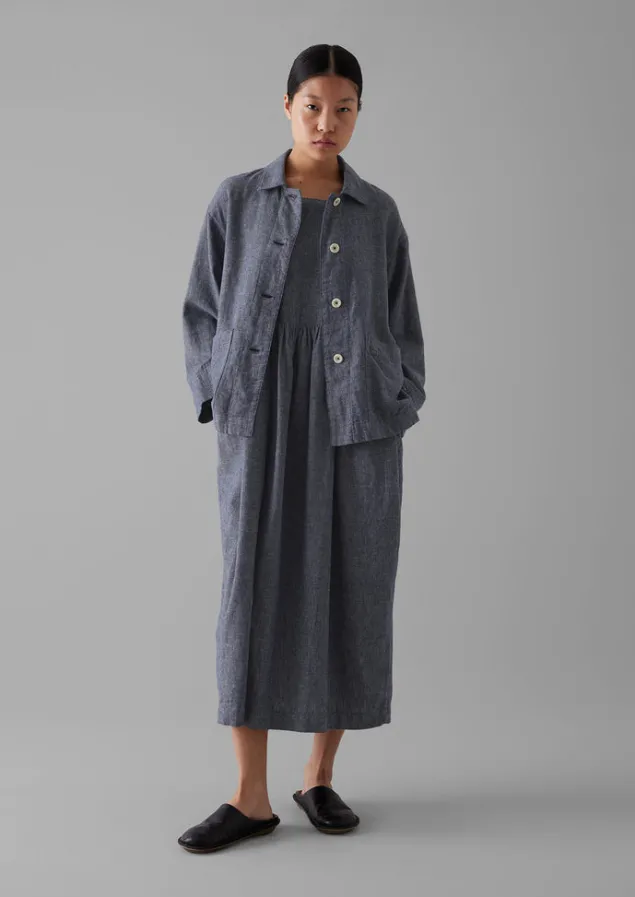 cotton_linen_twill_gathered_waist_dress_8.webp Linen | Loungewear-TOAST Cotton Linen Twill Gathered Waist Dress IndigoBlue