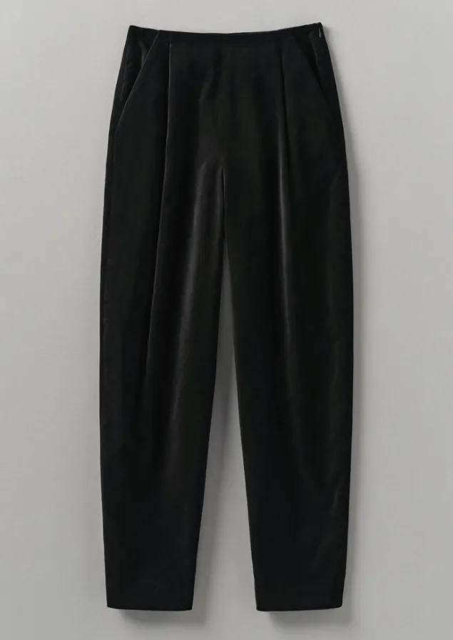 Velvet | Trousers-TOAST Cotton Velvet Pleat Front Trousers BrownSlate