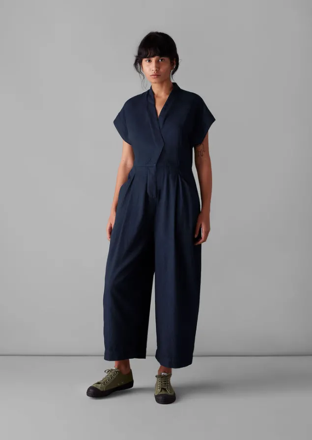 Jumpsuits | Trousers-TOAST Cross Front Twill Jumpsuit Indigo
