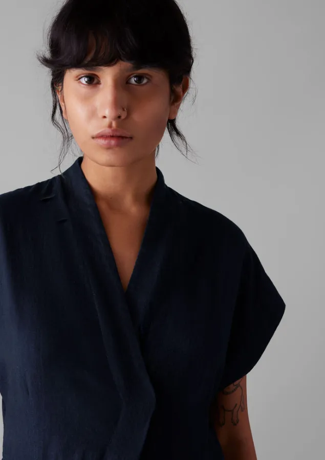 cross_front_indigo_twill_jumpsuit_7.webp Jumpsuits | Trousers-TOAST Cross Front Twill Jumpsuit Indigo