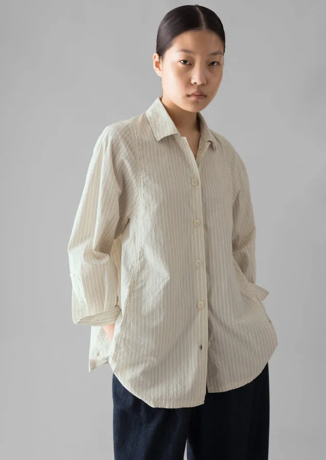 Shirts | Tops & Tees-TOAST Dash Stripe Cotton Shirt Ivory/GoldenOlive