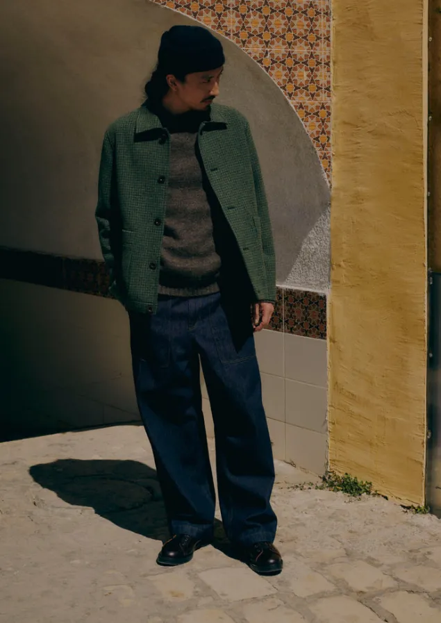 dogtooth_wool_chore_jacket_1.webp Coats & Jackets-TOAST Dogtooth Wool Chore Jacket ForestGreen