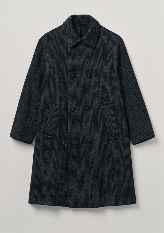 Coats & Jackets-TOAST Double Breasted Wool Overcoat NavyMelange