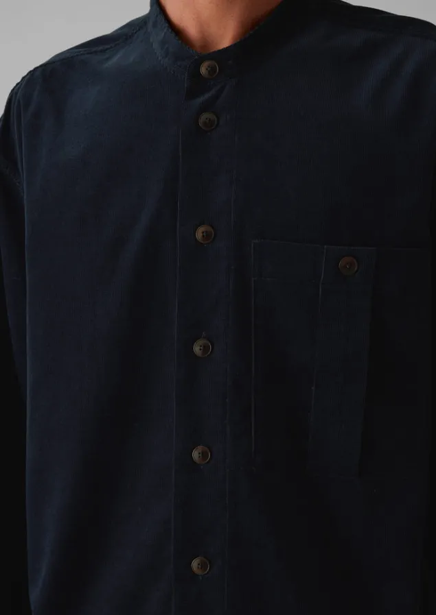 Cord | Shirts-TOAST Dropped Shoulder Organic Cord Grandad Shirt Navy