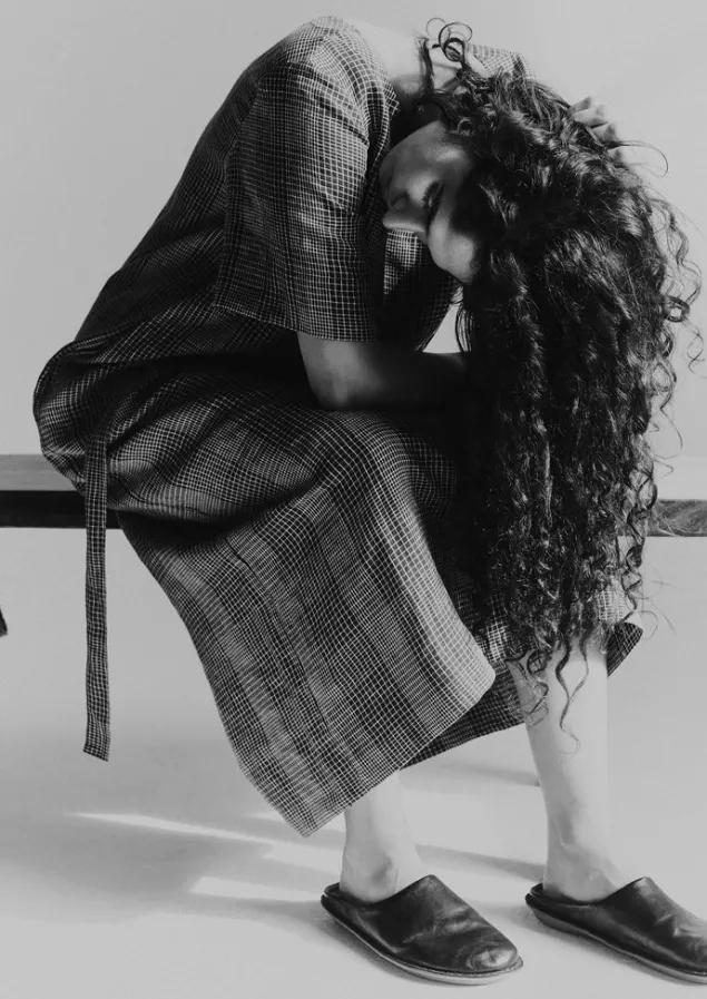 etched_check_linen_dress_2.webp Linen | Loungewear-TOAST Etched Check Linen Dress Slate