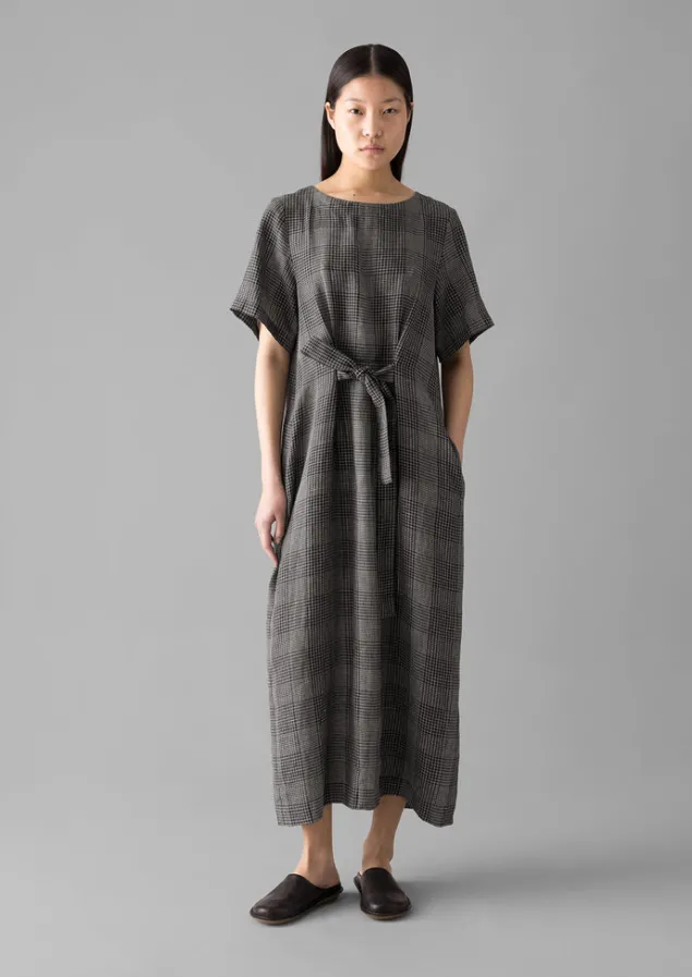 etched_check_linen_dress_3.webp Linen | Loungewear-TOAST Etched Check Linen Dress Slate