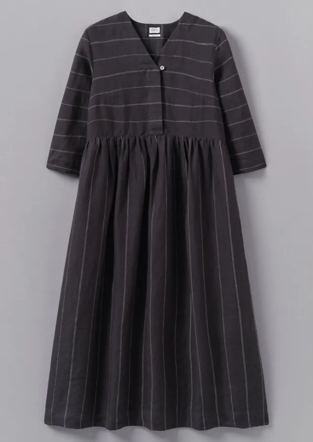 Linen | Loungewear-TOAST Fine Stripe Linen V-Neck Dress Onyx